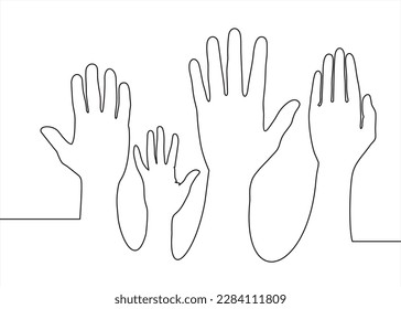 Continuo giro de una línea de voluntariado. Ilustración con plantilla de presupuesto. Se puede usar para logotipo, emblema, presentación de diapositivas y banner.