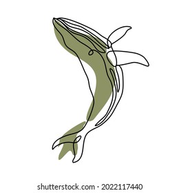 Continuous one line drawing wale. Contour symbol. Vector illustration.