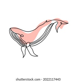 Continuous one line drawing wale. Contour symbol. Vector illustration.