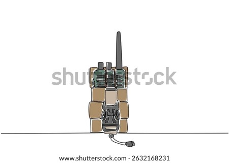 Continuous one line drawing walkie talkie with its place. Communication tools for soldiers on the battlefield. Amateur Radio Military Appreciation Day. Single line draw design vector illustration