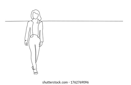 Continuous one line drawing. Walking woman. Vector illustration