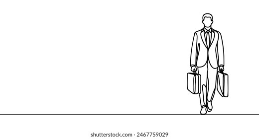 continuous one line drawing of walking businessman in suit.