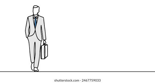 continuous one line drawing of walking businessman in suit.