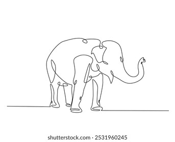 Continuous one line drawing of walking elephant. Elephant single line art vector illustration. Editable vector. 
