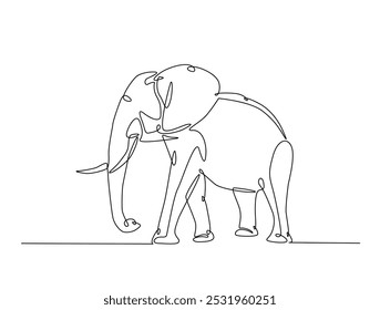 Continuous one line drawing of walking elephant. Elephant single line art vector illustration. Editable vector. 
