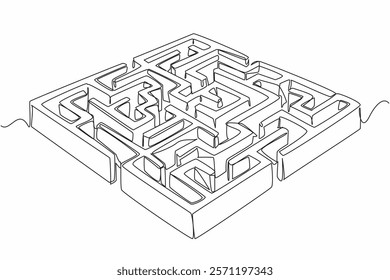 Continuous one line drawing wall labyrinth with several entrances and exits. Full of twists and turns. Calm the mind to find solution. World Labyrinth Day. Single line draw design vector illustration