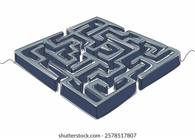 Continuous one line drawing wall labyrinth with several entrances and exits. Full of twists and turns. Calm the mind to find solution. World Labyrinth Day. Single line draw design vector illustration