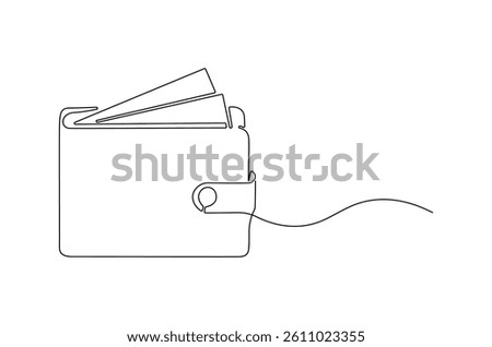 Continuous one line drawing of Wallet with paper money. Single line drawing illustration of Money in wallet. Finance concept vector art. Doodle line illustration.