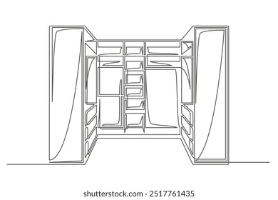 Continuous one line drawing wardrobe isolated on white background. Vintage cupboard for interior design. Editable stroke. Vector illustration