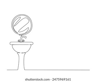 Dibujo continuo de una línea de lavabo con espejo. Ilustración vectorial de contorno de armario de lavabo. Trazo editable.