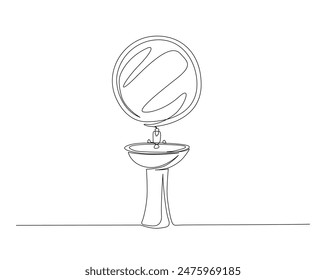 Dibujo continuo de una línea de lavabo con espejo. Ilustración vectorial de contorno de armario de lavabo. Trazo editable.