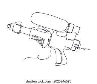 Continuous one line drawing of water gun in silhouette on a white background. Linear stylized.Minimalist.