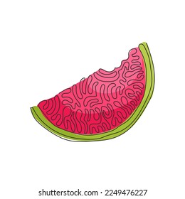 Continuous one line drawing water melon icon, watermelon slice fruit illustration, fresh healthy food, organic natural food. Swirl curl style. Single line draw design vector graphic illustration