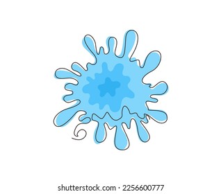 Una línea continua que dibuja el agua gotea, fluyendo. Blob y salpicaduras, líquido de manchas. Una gota de pintura azul. Forma abstracta de mancha. Elemento gráfico para banner, pegatina. Ilustración vectorial de diseño de líneas simples