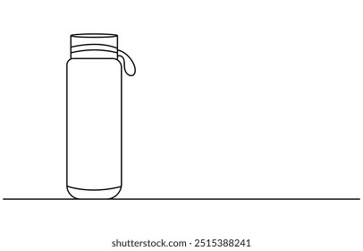 Dibujo continuo de una línea de botella de agua. Botella de agua deportiva de una sola línea de Ilustración vectorial. Botella de plástico continua de una línea de dibujo de diseño de Ilustración vectorial de contorno
