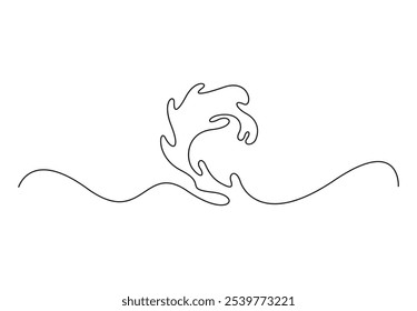 Continuous one line drawing water splashes wave. Vector illustration