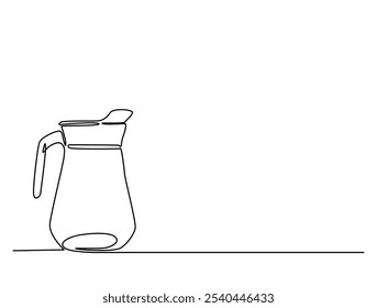 Continuous one line drawing of water pitcher glass. water jug in single line draw vector illustration. Editable vector. 
