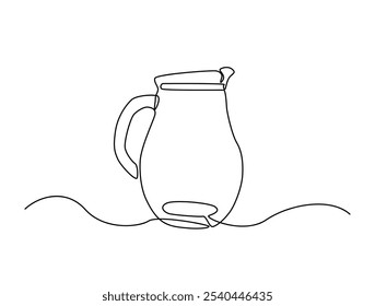 Continuous one line drawing of water pitcher glass. water jug in single line draw vector illustration. Editable vector. 
