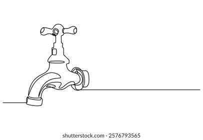 Continuous one line drawing of water faucet. One line drawing illustration of tap water. International handwashing day concept line art