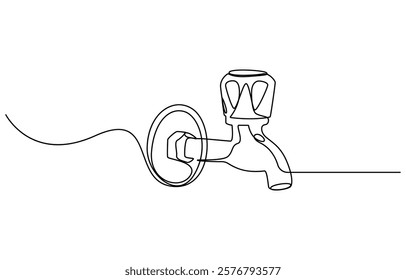 Continuous one line drawing of water faucet. One line drawing illustration of tap water. International handwashing day concept line art
