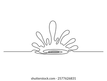 Continuous one line drawing of water splash vector illustration