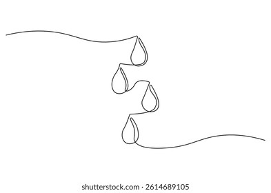 Continuous one line drawing of Water drop. Single line drawing illustration of Dropping water. Water concept vector art. Doodle line illustration.