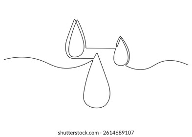 Continuous one line drawing of Water drop. Single line drawing illustration of Dropping water. Water concept vector art. Doodle line illustration.