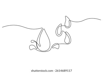Continuous one line drawing of Water drop. Single line drawing illustration of Dropping water. Water concept vector art. Doodle line illustration.