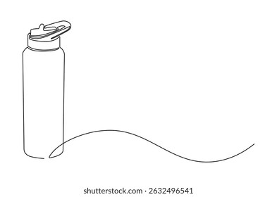 Continuous one line drawing of Water bottle mockup. Single line drawing illustration of Gym water container. Reusable stainless steel sport bottle concept vector art. Doodle line illustration.