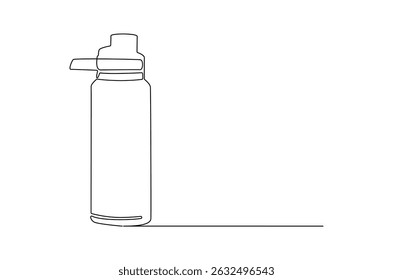 Continuous one line drawing of Water bottle mockup. Single line drawing illustration of Gym water container. Reusable stainless steel sport bottle concept vector art. Doodle line illustration.