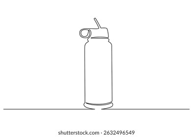 Continuous one line drawing of Water bottle mockup. Single line drawing illustration of Gym water container. Reusable stainless steel sport bottle concept vector art. Doodle line illustration.