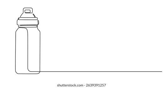 Continuous one line drawing of water drink bottle. Sports water bottle single line vector illustration, Continuous Line Drawing of Water Bottle Icon. Hand Drawn Symbol Vector Illustration