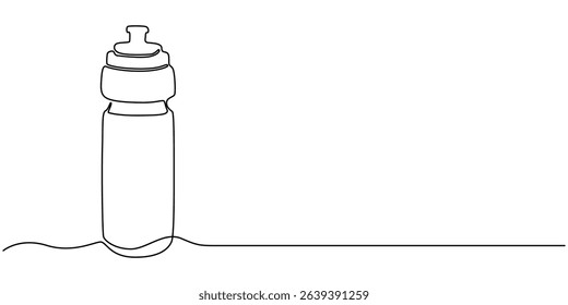 Continuous one line drawing of water drink bottle. Sports water bottle single line vector illustration, Continuous Line Drawing of Water Bottle Icon. Hand Drawn Symbol Vector Illustration