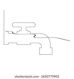 Um desenho contínuo de uma linha de torneira de água. Ilustração de desenho de uma linha de água da torneira. Arte de linha de conceito de dia de lavagem de mão internacional