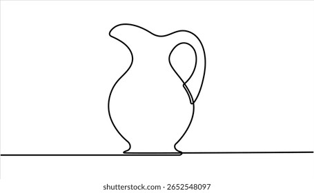 Desenho contínuo de uma linha de vidro de jarro de água. Abstrato jarro e vidro contínuo uma única linha arte desenho à mão. Vetor de desenho contínuo de linha de ícone de vidro de jarro. O jarro despeja leite, suco.