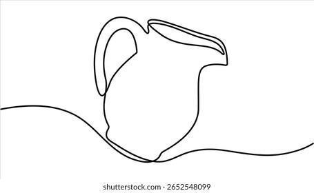 Desenho contínuo de uma linha de vidro de jarro de água. Abstrato jarro e vidro contínuo uma única linha arte desenho à mão. Vetor de desenho contínuo de linha de ícone de vidro de jarro. O jarro despeja leite, suco.