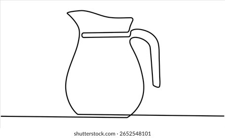 Desenho contínuo de uma linha de vidro de jarro de água. Abstrato jarro e vidro contínuo uma única linha arte desenho à mão. Vetor de desenho contínuo de linha de ícone de vidro de jarro. O jarro despeja leite, suco.
