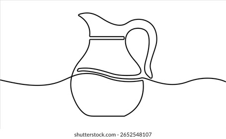 Desenho contínuo de uma linha de vidro de jarro de água. Abstrato jarro e vidro contínuo uma única linha arte desenho à mão. Vetor de desenho contínuo de linha de ícone de vidro de jarro. O jarro despeja leite, suco.