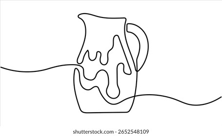 Desenho contínuo de uma linha de vidro de jarro de água. Abstrato jarro e vidro contínuo uma única linha arte desenho à mão. Vetor de desenho contínuo de linha de ícone de vidro de jarro. O jarro despeja leite, suco.
