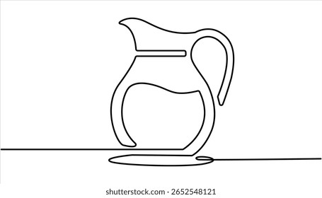 Desenho contínuo de uma linha de vidro de jarro de água. Abstrato jarro e vidro contínuo uma única linha arte desenho à mão. Vetor de desenho contínuo de linha de ícone de vidro de jarro. O jarro despeja leite, suco.