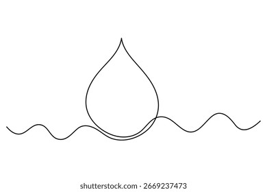 Dibujo continuo de una línea de ilustración de contorno de gota de agua para el concepto de eco y pureza
