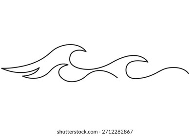 Continuous one line drawing water splashes wave.Sea wave continuous one line drawing minimalist outline vector illustration.Ocean wave continuous one line drawing vector illustration.       