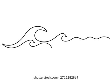 Continuous one line drawing water splashes wave.Sea wave continuous one line drawing minimalist outline vector illustration.Ocean wave continuous one line drawing vector illustration.       