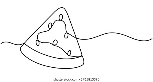 Continuous one line drawing Water Melon Fruit. Bright juicy summer fruit concept, one line Art icon drawing vector. 