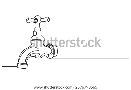 Continuous one line drawing of water faucet. One line drawing illustration of tap water. International handwashing day concept line art