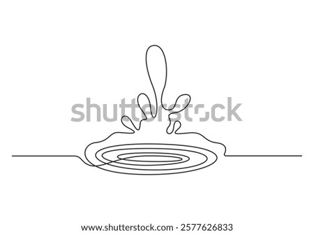 Continuous one line drawing of water splash vector illustration