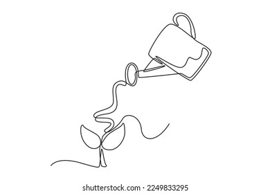 Continuous one line drawing watering can water plants. World water day concept. Single line draw design vector graphic illustration.