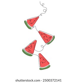 Continuous one line drawing of watermelon slices. Vector illustration on isolated background