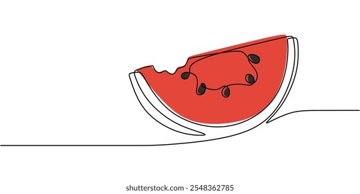 Continuous one line drawing of watermelon slices with seeds. A clean, minimalist vector design representing fresh food.