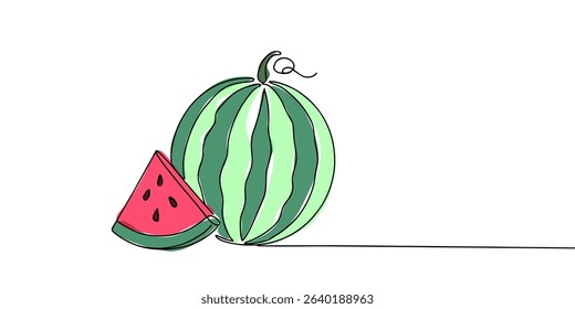 Continuous one line drawing of watermelon. Modern minimalist art. Vector